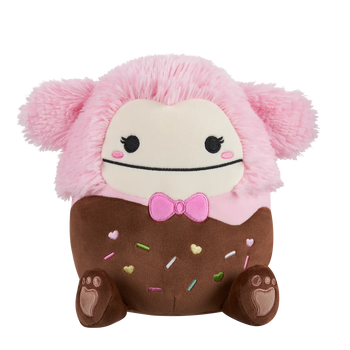 Squishmallows Brina, Bigfoot în Ciocolată cu Papion Roz, 20 cm