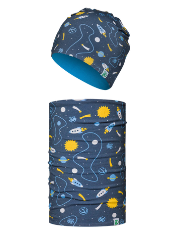 Set Vesel pentru Copii, Căciulă Beanie Subțire & Bandană Multifuncțională Rachetă & Spațiu Cosmic