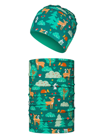 Set Vesel pentru Copii, Căciulă Beanie Subțire & Bandană Multifuncțională Prietenii Pădurii