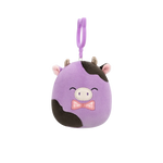 Squishmallows Clip-On Alexie, Vaca Mov-Negru cu Papion, 9 cm