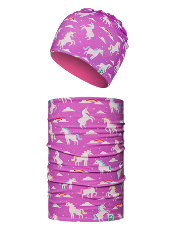 Set Vesel pentru Copii, Căciulă Beanie Subțire & Bandană Multifuncțională Unicorn Visător