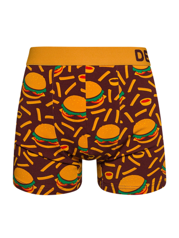 Boxeri Veseli Bărbați Hamburgeri și cartofi prăjiți