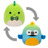 Squishmallows 2 in 1 Danny, Dinozaurul Verde/Baptise, Papagalul Macaw Albastru și Galben, 13 cm