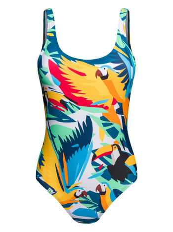 Costum de Baie Vesel Întreg Păsări Tropicale