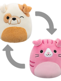 Squishmallows 2 in 1 Geraldine, Pisica Scottish Fold/Brock, Bulldog-ul, 13 cm