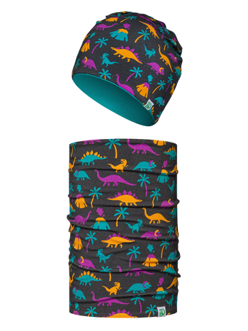 Set Vesel pentru Copii, Căciulă Beanie Subțire & Bandană Multifuncțională Dinozaurii & Vulcani