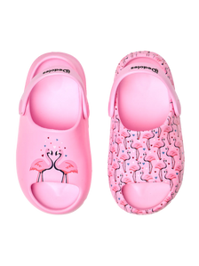 Saboți Chunky Veseli pentru Bebeluși Flamingo și inimioare