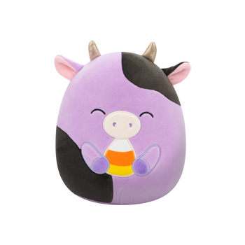Squishmallows Alexie Văcuța Violet care Ține Acadeaua de Porumb cu Ochii Închiși, 20 cm