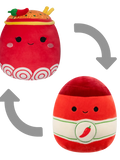 Squishmallows 2 in 1 Odion, Tăiețeii Roșii și Picanți/Illia, Sosul Sriracha, 13 cm