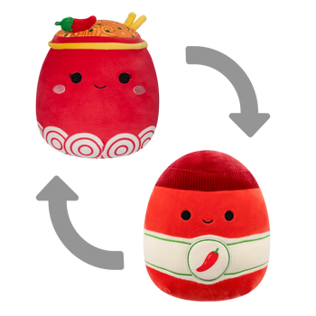 Squishmallows 2 in 1 Odion, Tăiețeii Roșii și Picanți/Illia, Sosul Sriracha, 13 cm