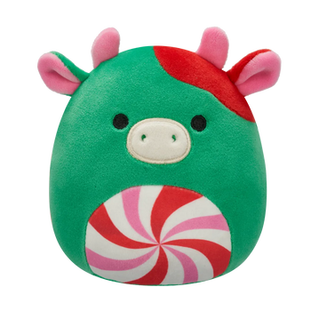 Squishmallows Ruben, Vaca verde cu burtică model vârtej, 20 cm