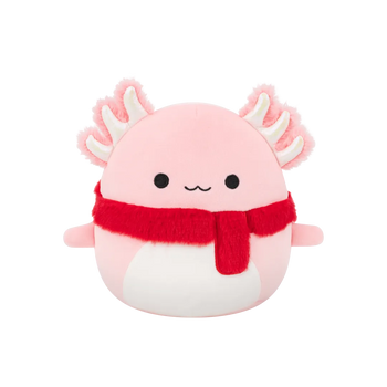Squishmallows Archie, Axolotl roz cu fular pufos, 30 cm