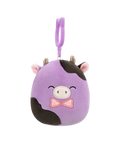 Squishmallows Clip-On Alexie, Vaca Mov-Negru cu Papion, 9 cm