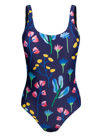 Costum de Baie Vesel Întreg Flori în Acuarelă