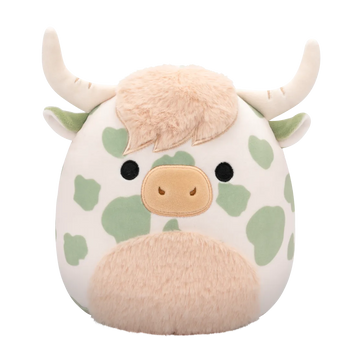 Squishmallows Celestino Văcuța Munților cu Pete Verzi și Burtică Pufoasă, 20 cm
