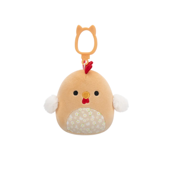 Squishmallows Clip-On Rutie, Cocoșul Maro cu Burtică Florală, 9 cm