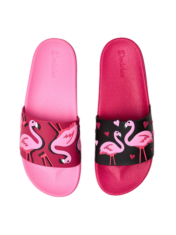 Papuci Veseli Flamingo și Inimioare