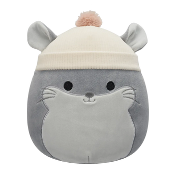 Squishmallows Camilo, Chinchilla gri cu căciulă beanie cafenie, 20 cm