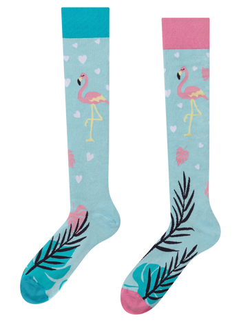 Șosete Vesele până la Genunchi Dragoste pentru Flamingo