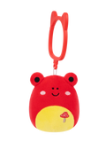 Breloc Squishmallows — Obu, broscuța tropicală roșie cu broderie cu ciuperci, 9 cm.