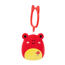 Breloc Squishmallows — Obu, broscuța tropicală roșie cu broderie cu ciuperci, 9 cm.