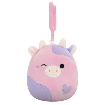 Squishmallows Clip-On Patty, Vaca Roz și Mov care Face cu Ochiul, 9 cm